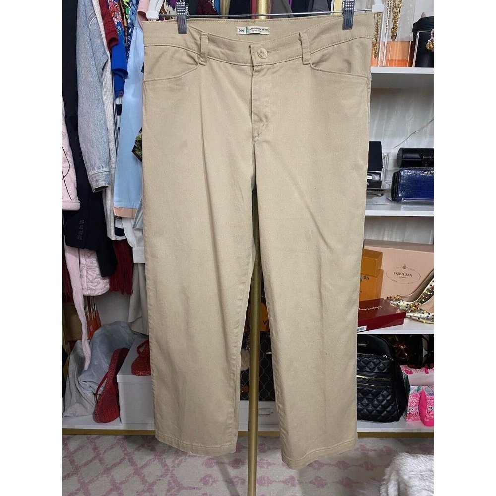 Lee Womens Jeans 12 Petite Beige Relaxed Straight Leg At Waist Light Wash Denim